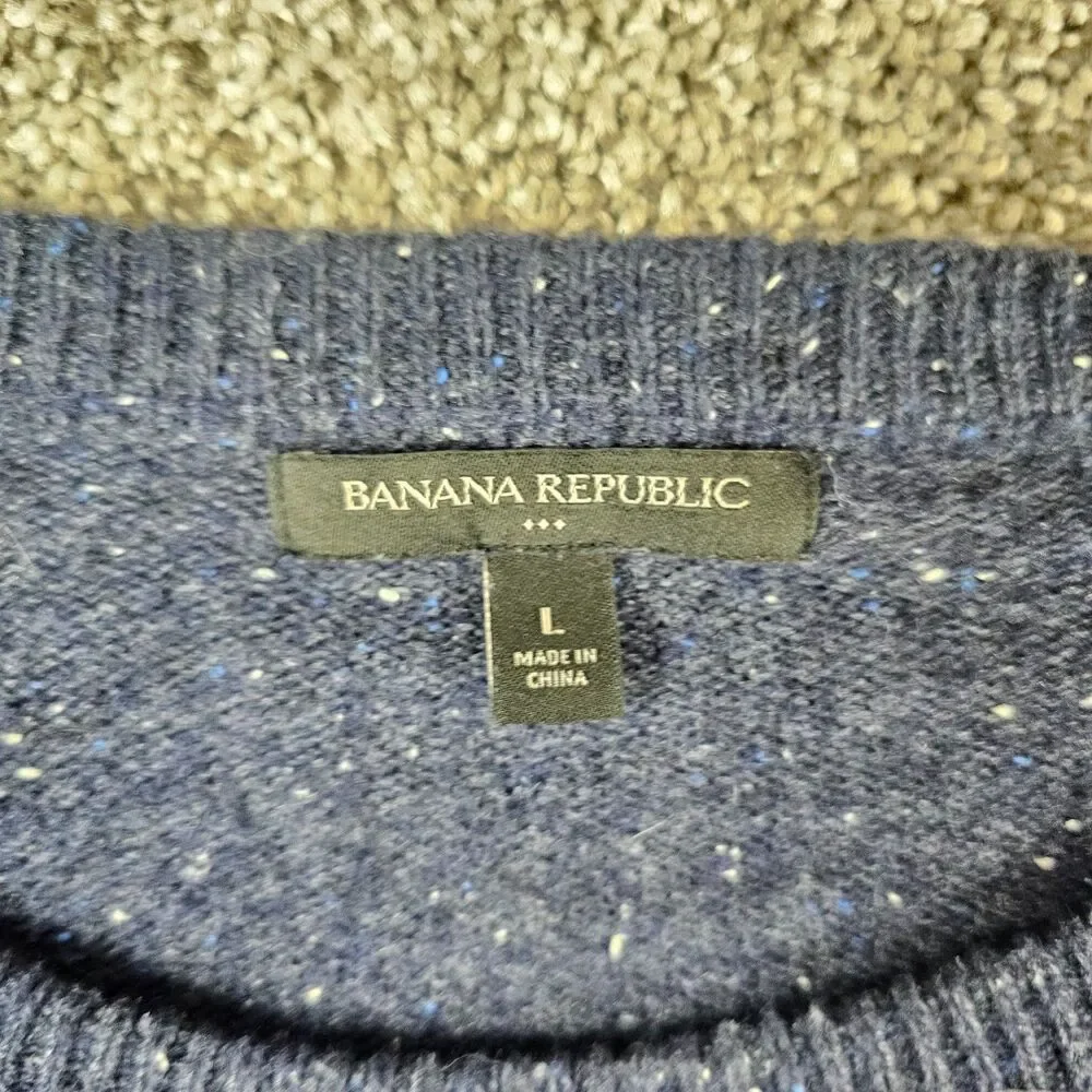 Banana Republic Sweater Mens Large Blue Wool Blend Heathered Preppy Crewneck